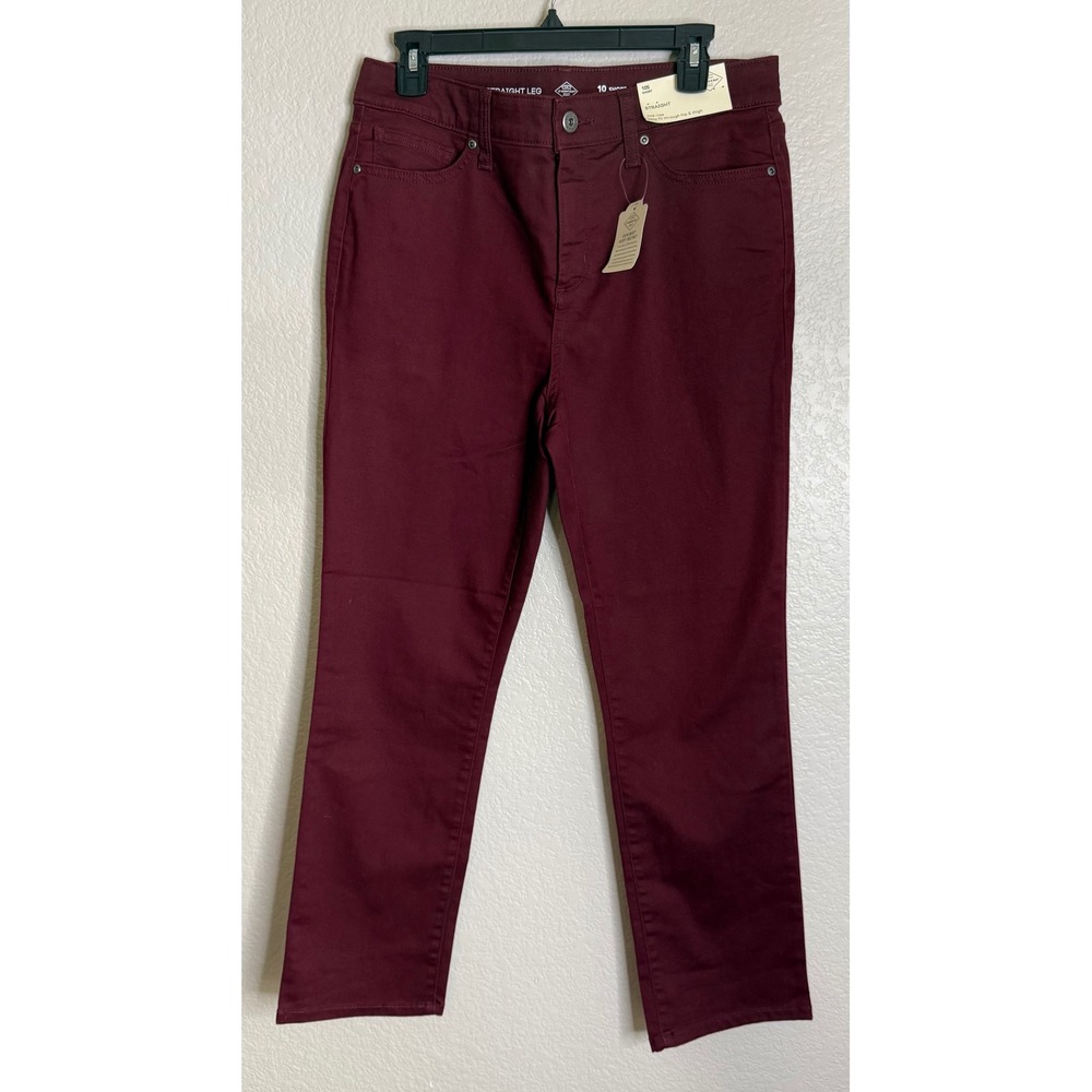 St. John's‎ Bay Womens 10 Short Straight Leg Pants Burgundy Mid Rise Preppy NEW